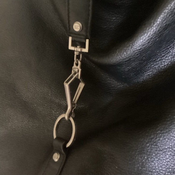 Kenneth Cole Black Leather Satchel Bucket Bag Interesting Hardware - Picture 11 of 12